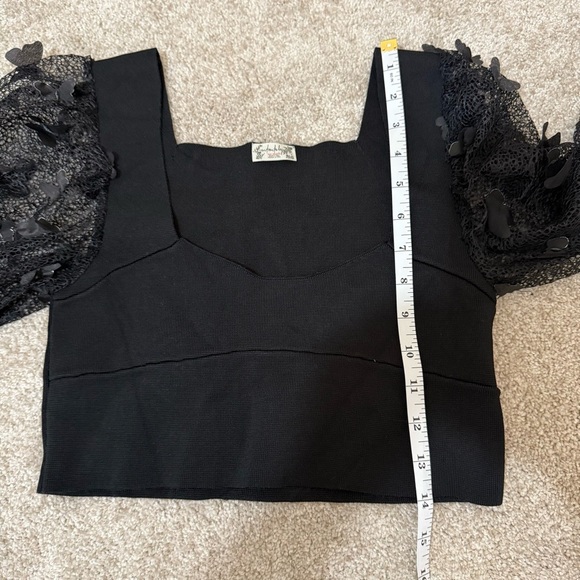 Free People Intimately Size M Flutter Crop Top Butterfly 3D Mesh Sleeve Witchy - Picture 9 of 9